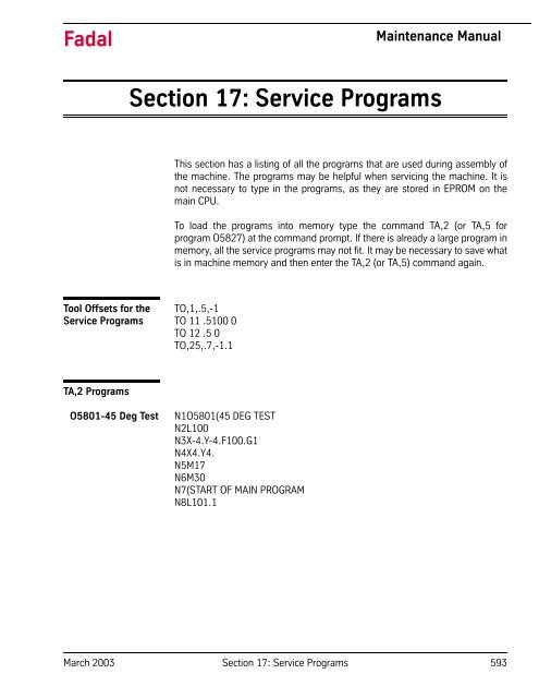 Section 17: Service Programs - FadalCNC.com